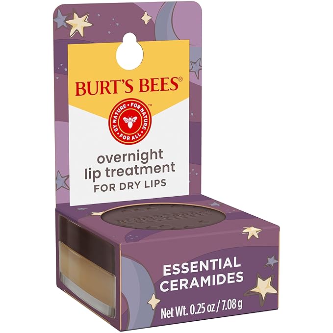 Burt's Bees Overnight Intensive Lip Treatment, 0.25 oz - Moisturizing, Restorative, Reduces Fine Lines, Vitamin E, Ceramides Oils, Leaping Bunny Certified, Compact Jar