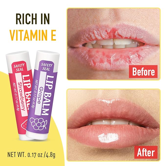 32 Pack Lip Balm, Natural Lip Balm Bulk with Vitamin E and Coconut Oil, Moisturizing Lip Balm for Dry Cracked Lips, Lip Balm for Stocking Stuffers - 8 Flavors