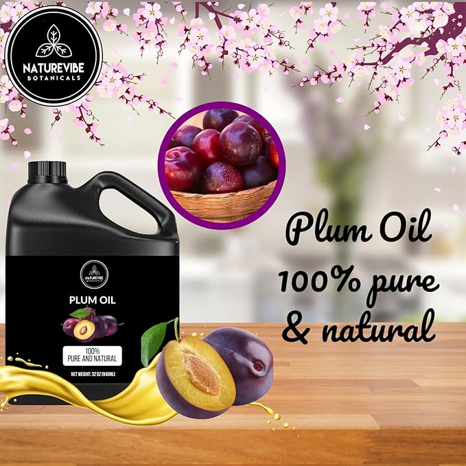 Naturevibe Botanicals Plum Oil 32 Ounces | 100% Pure and Natural | Great for Skin Care and Hair Care
