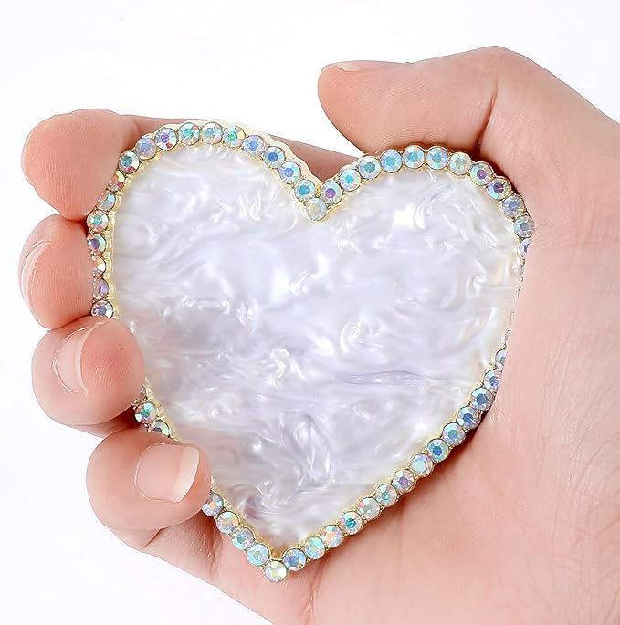 Sibba Resin Nail Art Palette, Golden Edge Nail Mixing Palette with Diamond, Polish Color Mixing Plate, Nail Holder Display Board, Heart Shape Cosmetic Mixing Tools for Women and Girls(White)