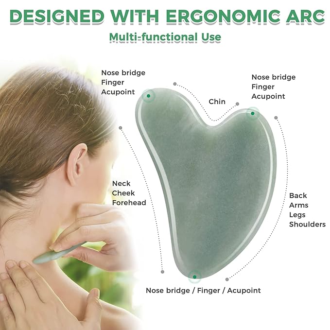 Gua Sha Guasha Facial Tools - Guasha Tool for Face Gua Sha Jade Stone Larbois Gua Sha Scraping Massage Tool for Face and Body SPA Acupuncture Therapy Relieve Muscle Tension Reduce Puffiness (Green)