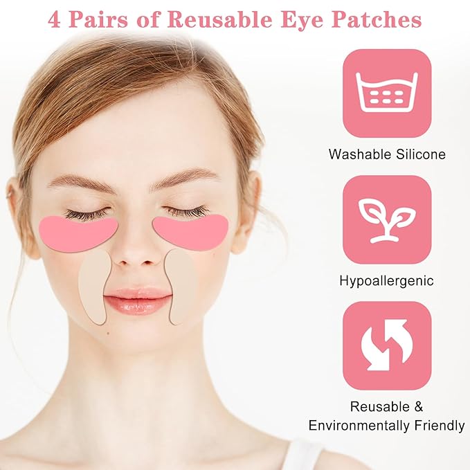 Under Eye Patches, 4 Pairs Reusable Under Eye Patches, Eye Patches for Puffy Eyes, with Metal Eye Cream Applicator, Eye Mask Silicone Eye Patches for Lifting Effect & Minimize Fine Lines & Wrinkles
