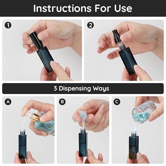 Segbeauty Glass Perfume Bottles, 5 Pack 10ML Refillable Mini Perfume Bottle Travel, Portable Leak-proof Square Spray Pump Bottle Atomizer Dispensing Containers with Lids for Fragrance Essential Oil