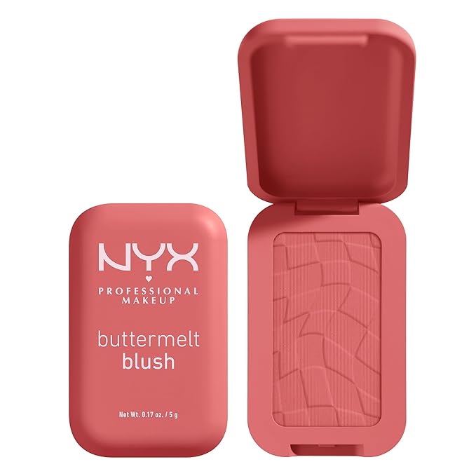 NYX PROFESSIONAL MAKEUP Buttermelt Powder Blush, Fade and Transfer-Resistant Blush, Up to 12HR Make Up Wear, Vegan Formula - Feeling Butta