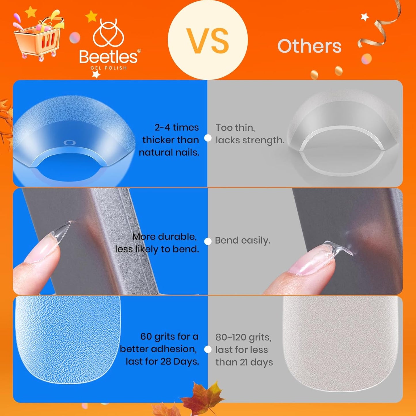 Beetles Gel Nail Tips 576Pcs Pre-shape Short Almond Etch-X Nail Tips,12 Sizes Soft Nail Tips Half Matte False Nails for Fall Nails Full Cover Press On Nail Nail Extensions Set for Women