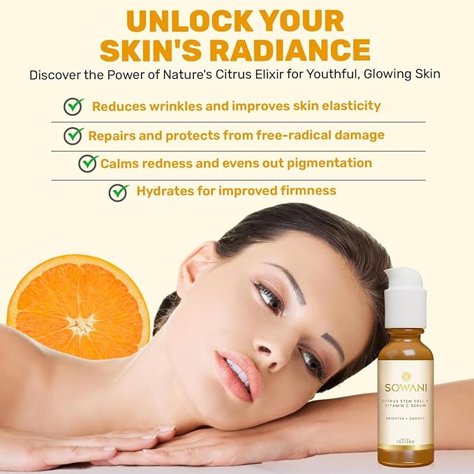Gentle Vitamin C Serum – Brightening & Hydrating with Citrus Stem Cells and Chamomile, Safe for Rosacea & Sensitive Skin, 1oz