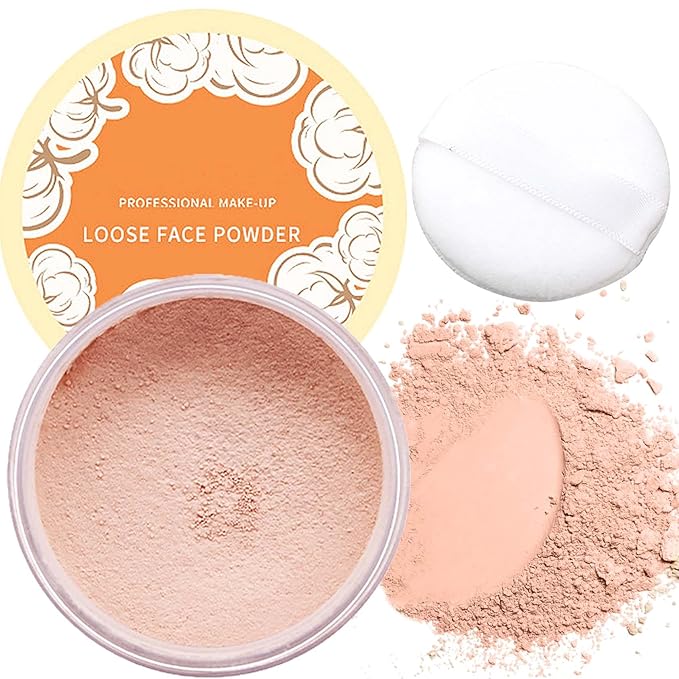 Oil Control Loose Face Powder,Translucent Setting Powder With a Powder Puff Long Lasting Makeup Covering Blemishes Brightens Skin Tone,Natural Matte Loose Powder for Women（2）