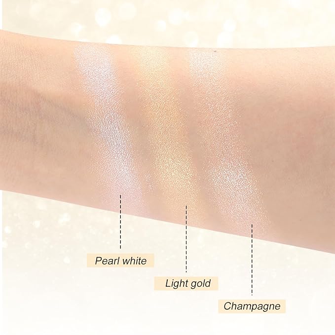 Boobeen Highlighter Makeup Highlighter Powder Palette, Shimmer Illuminator Highlight Contouring Palette Come with Mirror, Long Lasting Glow Defining the Face and Body