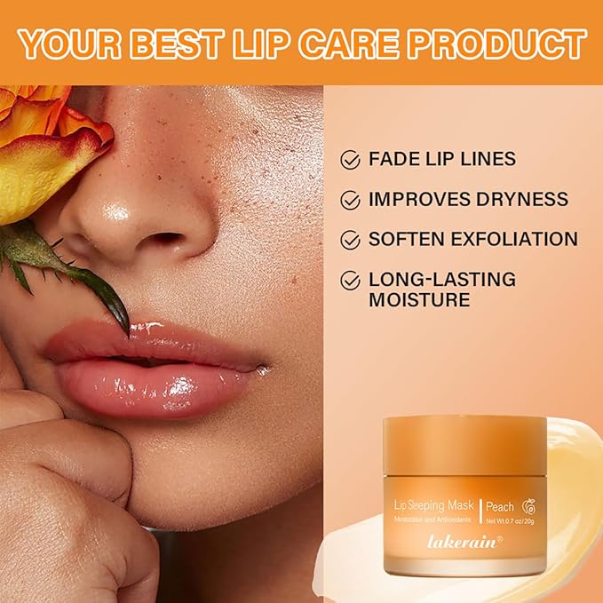 Sleeping Lip Mask, Long-Lasting Nourish & Hydrate Lip Mask, Lip Balm, Lip Oil, Lip Skin Care, Hydrating, Moisturizing Lip Lines Night Sleep Care Lip Anti-chapped Lip Cream (01# Peach)