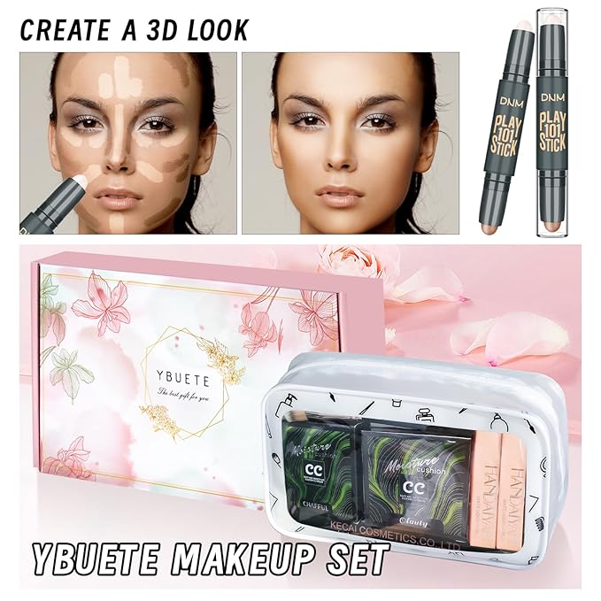 Makeup Kit Set for Women, Makeup Present for Women Teen Girl, Eyeshadow CC Cream Foundation Face Primer, Makeup Brush Sponge, Lipstick, Eyebrow Soap Pencil Mascara Eyeliner Cosmetic bag