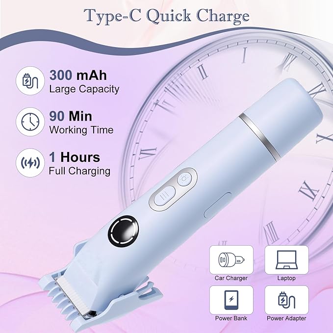 Upgrade Dermave Bikini Shaver, Dual Head 4 in 1 Bikini Trimmer for Women, IPX7 Waterproof Wet & Dry Use Electric Razor with Led Light and Display for Nose, Eyebrow, Bikini, Body (Blue)