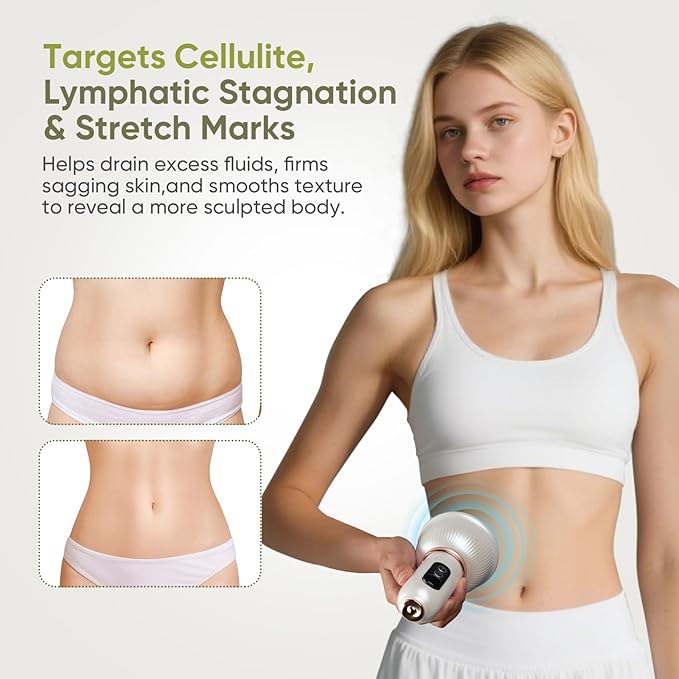 Body Sculpting Machine — Lymphatic Drainage Massager & Anti Cellulite Massage Tool, for Legs, Arms & Belly, Body,Helps Reduce Stretch Marks & Cellulite,with Microcurrent, Light Heat & Vibration