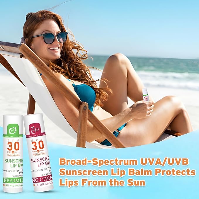 SPF 30 Lip Balm with Sunscreen, SPF Lip Balm Bulk Travel Size-32 Pack, Hydrating Lip Balm Pack with Vitamin E and Coconut Oil- 8 Flavors