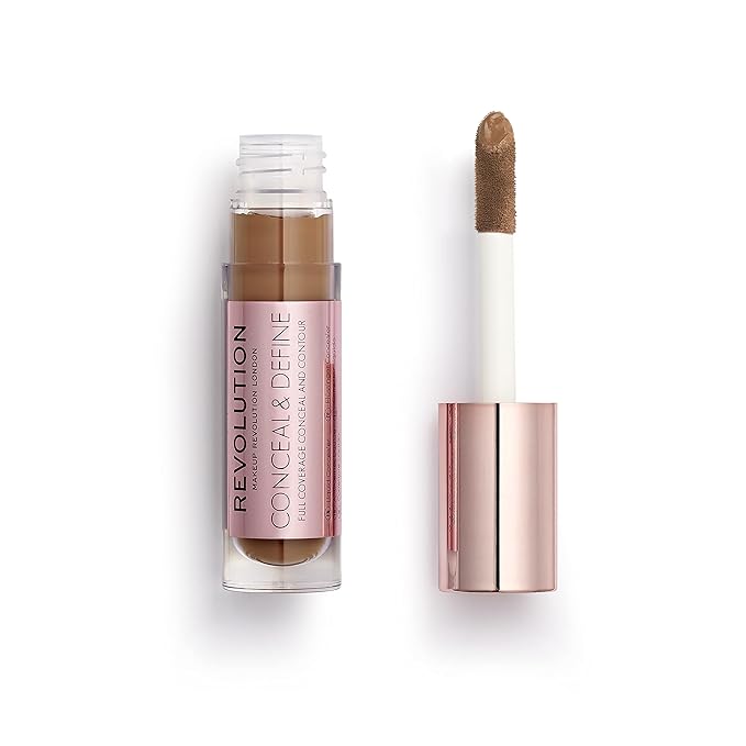 Makeup Revolution Conceal & Define Concealer, Full Coverage Makeup Concealer, Matte Finish & Long Wear, For Dark or Deep Skin Tones, Vegan, C16, 4ml