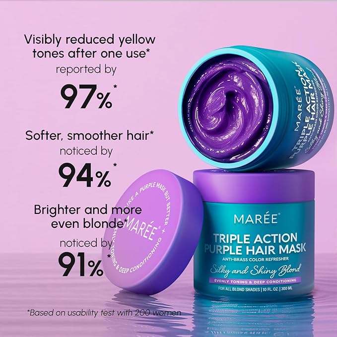 MAREE Purple Hair Mask - Toner for Blonde Hair - Purple Conditioner for Color Treated - Brassy, Bleached, Highlighted, Platinum, Ash and Silver - with Keratin – Matizador Para Cabello Rubio