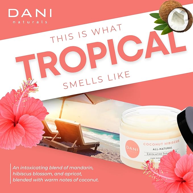 Naturals Exfoliating Sugar Scrub - Coconut Hibiscus, made with organic cane sugar and shea butter, gently exfoliates and deeply hydrates for smooth, radiant skin – 14 oz