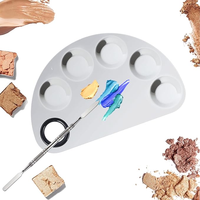 Makeup Mixing Palette, Premium Stainless Steel Cosmetic Makeup Palette with Spatula Tool, Nail-art Cosmetic Palette for Mixing Cosmetic/Nail Polish/Pigment (Semicircle)