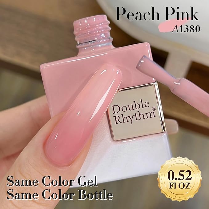 Double Rhythm 0.50 OZ Translucent Gel Polish Same Color Same Bottle Sheer Pastel Neutral Natural Milky 15 ML Jelly UV Nail Art DIY at Home (Jelly Rose Pink-A1380)