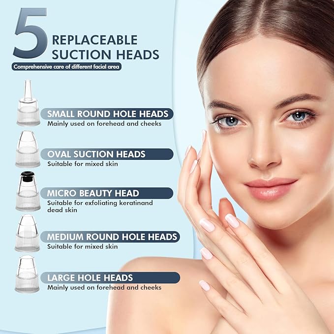 Blackhead Remover Pore Vacuum, Upgraded Black Head Remover for Face, Electric Acne Comedone Whitehead Extractor Tools-5 Suction Power, 5 Probes, USB Rechargeable Pimple Popper Tool Kit
