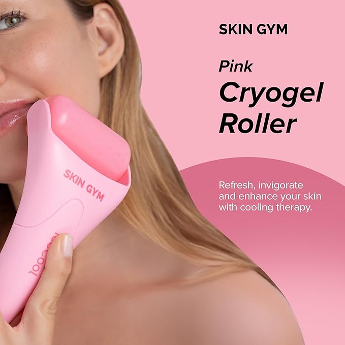 SKIN GYM CryoGel Pink Roller, Cooling Facial Tool for Puffiness and Skin Firming