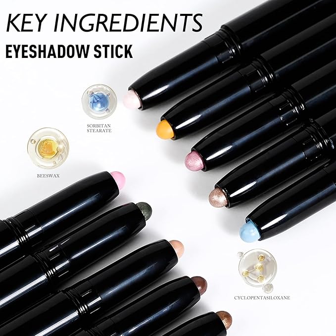 Dark Taupe Shimmer Eyeshadow Stick, Waterproof Cream Eye Shadow Pencil Long-Lasting Crease-Proof Glitter Eyeshadow Crayon Smooth High Pigmented Highlighter Neutral Eye Shadow Liner Makeup