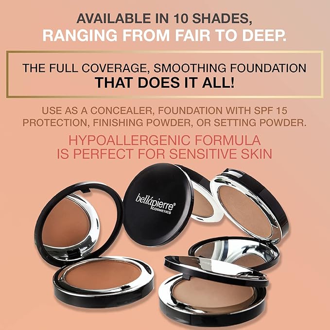 bellapierre Compact Mineral Foundation SPF 15 | Vegan & Cruelty Free Natural Makeup | Full Coverage Matte Foundation | Hypoallergenic | Oil & Talc Free - 0.35 Oz - Ivory