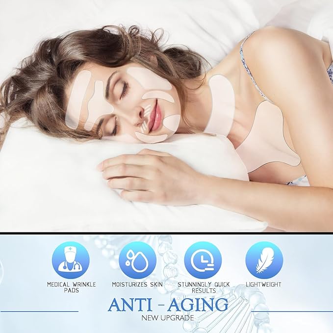 18 Pcs Wrinkle Patches，Reusable Silicone Face, Forehead, Neck & Chest Wrinkle Pads – Anti Aging Overnight Facial Smoothing Pads for Fine Lines, Decollete Care, Skin Rejuvenation