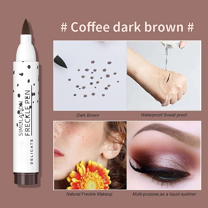 Lifelike Freckle Pen - 2 Colors (Light Brown & Dark Brown), Waterproof, Quick Dry, Soft Dot, Natural, Magic Fake Freckles Makeup Pen