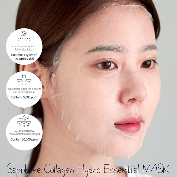 WELLDERMA Sapphire Collagen Hydro Essential Mask 10 Sheets Skin Soothing Calming