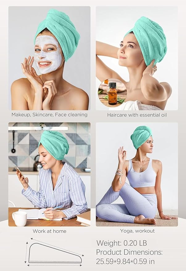 Hicober Microfiber Hair Towel, 3 Packs Hair Turbans for Wet Hair, Drying Hair Wrap Towels for Curly Hair Women Anti Frizz (Pink,Purple,Green)