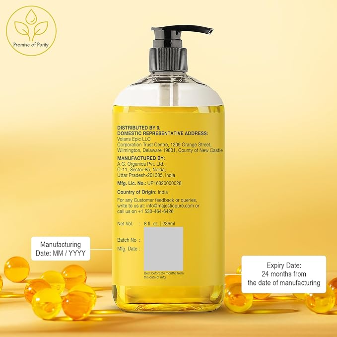 Majestic Pure Vitamin E Oil - 100% Pure & Natural, 20,000 IU | Premium Grade, Cold-Pressed and Tocopherol to Repair Dry, Damaged Skin| Moisturizing Skin, Hair and Scalp 8 Fl Oz