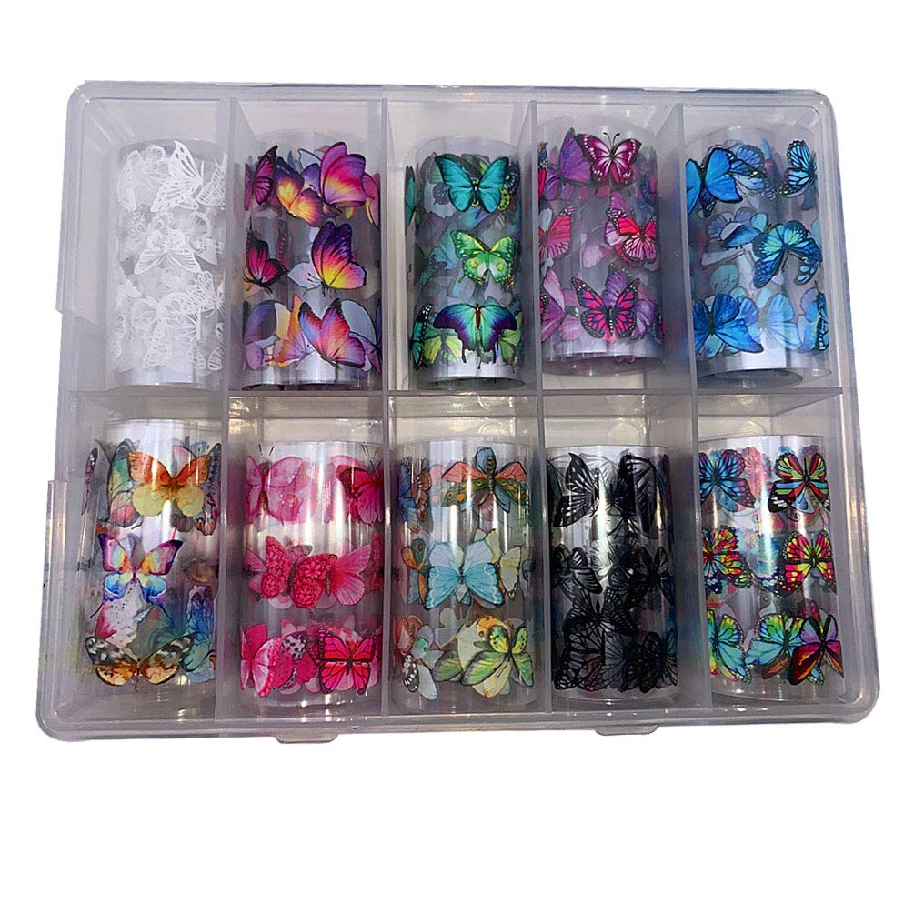 Butterfly Nail Foil Nail Art Sticker Nail Decal Flower Transfer Starry Sky Paper Colorful Nail Transfer Foils for Women Girls Fingernails Toenails Decorations
