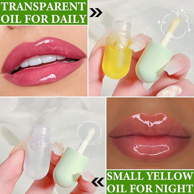 Lip Plumper Set,Lip Plumper Oil Gloss Moisturizing Lip Plumper Lip Care Serum,Hydrating Plump Gloss Reduce Fine Lines,Lip Plumper for Day & Night Use Set A（2Pcs）