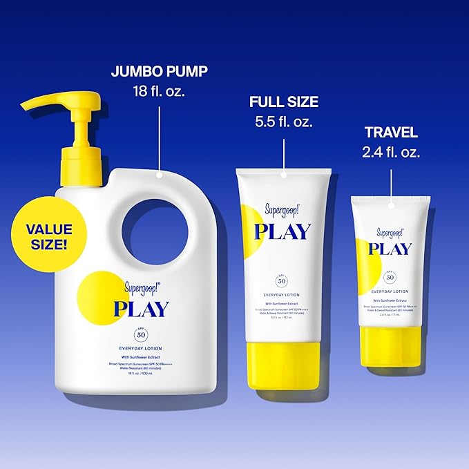 Supergoop! PLAY Everyday Lotion SPF 50 - Broad Spectrum Body & Face Sunscreen for Sensitive Skin - Great for Active Days - Fast Absorbing, Water & Sweat Resistant - 5.5 fl oz