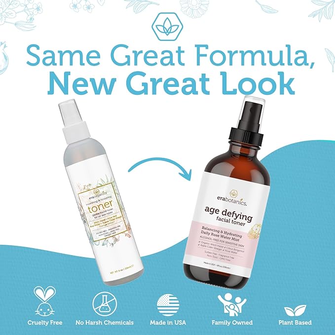 Era Organics Hydrating Toner for Face - Refreshing and Balancing Anti Aging Facial Mist with Rose Water, Apple Cider Vinegar, Witch Hazel