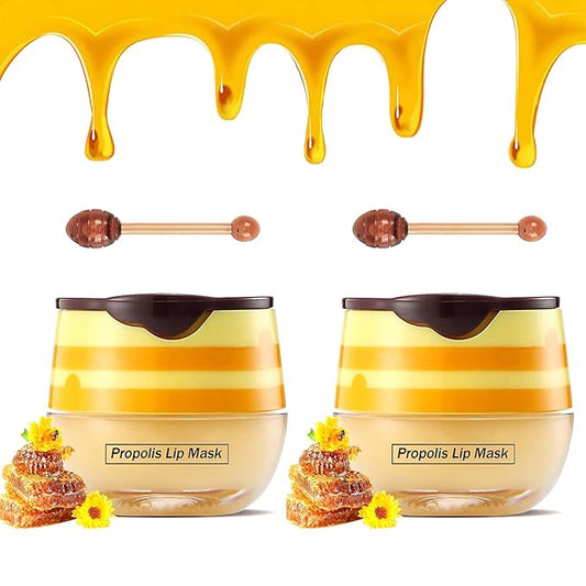 2PCS Bee Lip Balm Honey Pot,Honey Lip Mask Propolis Moisturizing Lip Balm with Stick,Propolis Moisturizing Honey Lip Balm,Hydrating & Prevention Dry and Cracked Lip,Lip Care Skin Care Products