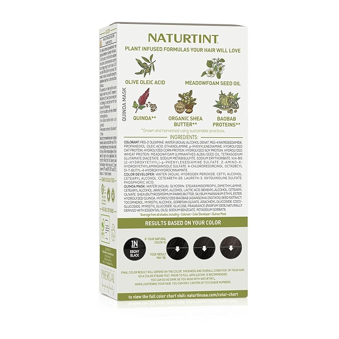 Naturtint 1N Ebony Black Permanent Hair Color (Pack of 1), Ammonia Free, Vegan, Cruelty Free, up to 100% Gray Coverage, Long Lasting Results (Packaging may vary)