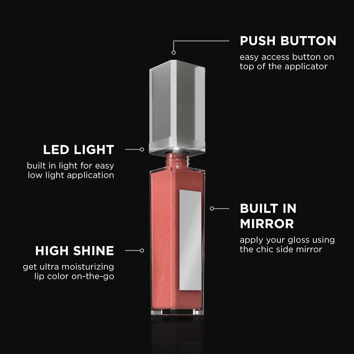 Pure Cosmetics Pure Illumination Lip Gloss - LED-lit Applicator w/Side Mirror - Non-Sticky, Moisturizing & Hydrating Lip Glosses - Soothes & Protects Dry Chapped Lips (Down To Earth)
