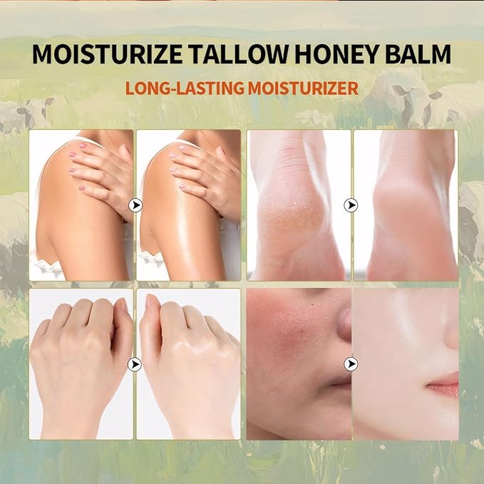 Organic Grass Fed Whipped Tallow and Honey Balm 4oz - Facial Cream, Lip Moisturizer, Body Balm