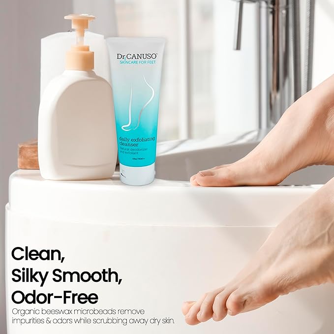 Dr. Canuso Cleansing Foot Scrub, Nourishing Cracked Heel Repair, Gentle Foot Exfoliator with Beeswax Microbeads, Treats Foot Odor, Softens Calluses, Heals Dry Skin (4 oz)