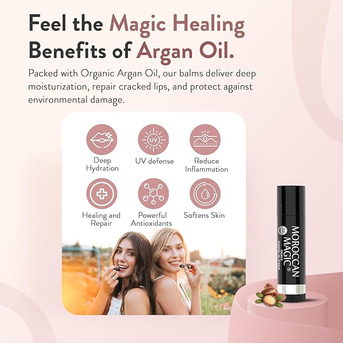 Moroccan Magic Organic Manuka Honey Lip Balm 3 Pack | Ultra-Hydrating Argan & Essential Oil Lip Moisturizer + Vitamin E | Natural Chapstick for Dry Lips | Smooth, Non-Toxic | Organic Lip Balm