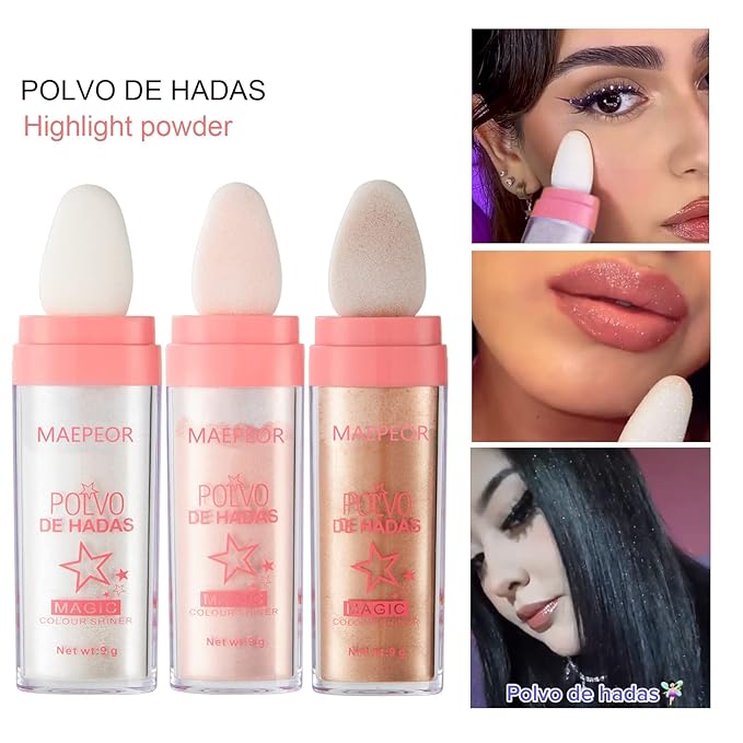 MAEPEOR Highlighter Powder Stick 6 Colors Shimmer Not-sticky Brighten Highlighter Powder Stick Natural Sparkle Glitter Highlighter Makeup Cosmetic for Lip Face Body Makeup (03 Golden Brown)