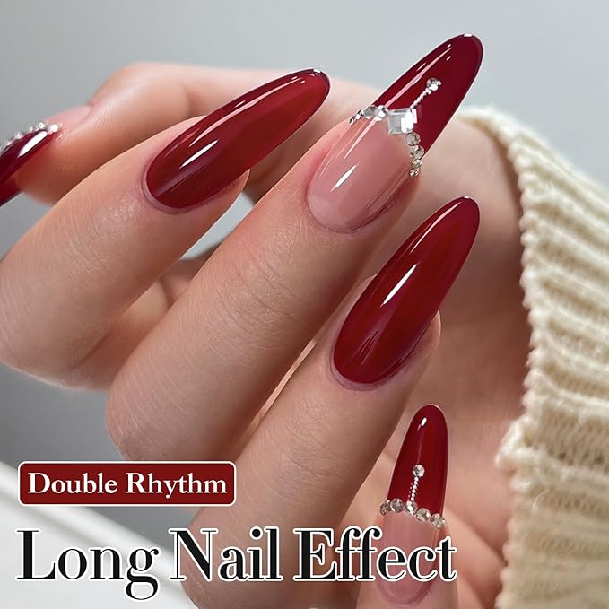 Double Rhythm Translucent Gel Polish Sheer Neutral Natural Light Milky Same Color Same Bottle 15ML Jelly Nail Polish Nail Art DIY at Home (Jelly Burgundy-A1400)