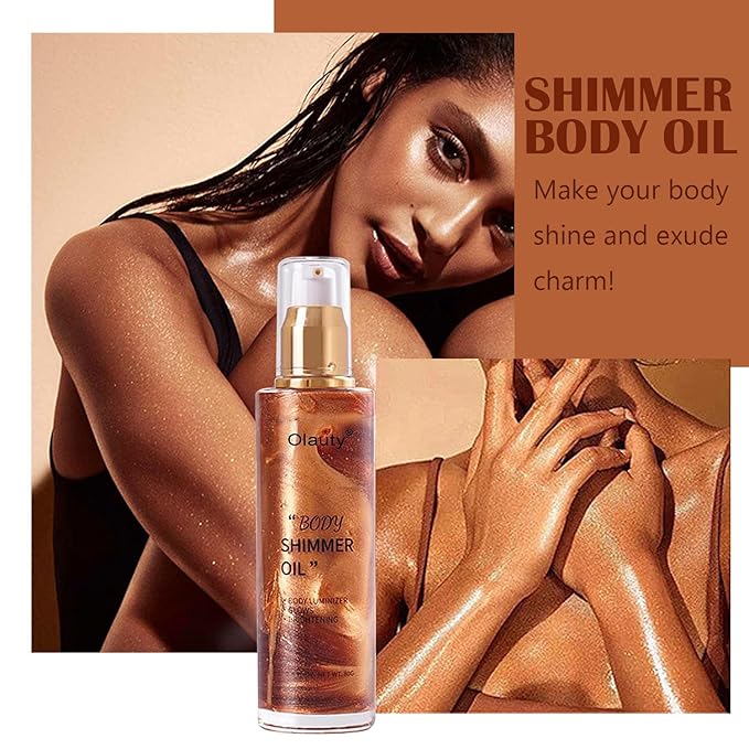 Shimmer Body Oil, Highlighter Makeup Smooth Glitter Glow Liquid Foundation for Face & Body,Liquid Illuminator Body Shimmer Lotion for Women (1# Pearl White)