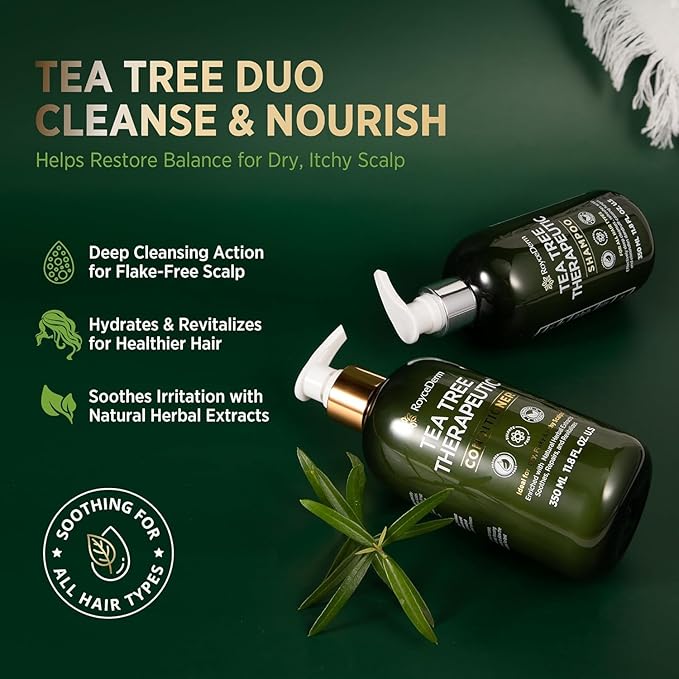 Roycederm Tea Tree Antifungal Shampoo and Conditioner: Complete Scalp Care Solution for Folliculitis, Dry, Itchy, and Flaky Scalp - Infused with Tea Tree Oil, Paraben & Sulfate Free