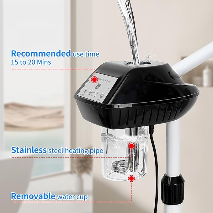 Professional Facial Steamer on Wheels, Facial Steamer for Facial Deep Cleaning, Facial Humidifier for Spa, Adjustable Height for Spa, Salon and at Home Use
