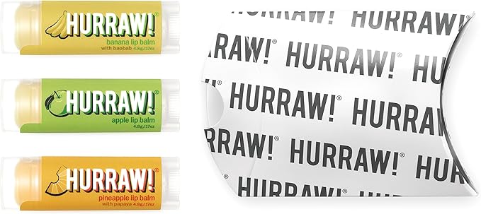 Hurraw! Banana, Apple, Pineapple Lip Balms, 3 Pack Bundle: Organic, Certified Vegan, Cruelty and Gluten Free. Non-GMO, 100% Natural. Bee, Shea, Soy & Palm Free. Made in USA