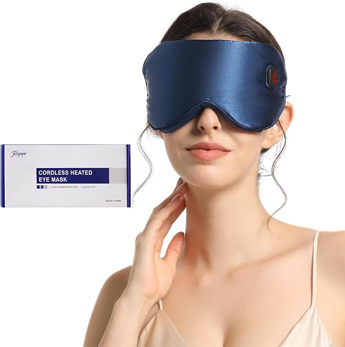Heated Eye Mask for Dry Eyes, Cordless Warm Eye Compress for Blepharitis, Styes, 1500mAh Large Battery Capacity, Washable Cover, Gifts for Family and Friends (Blue)