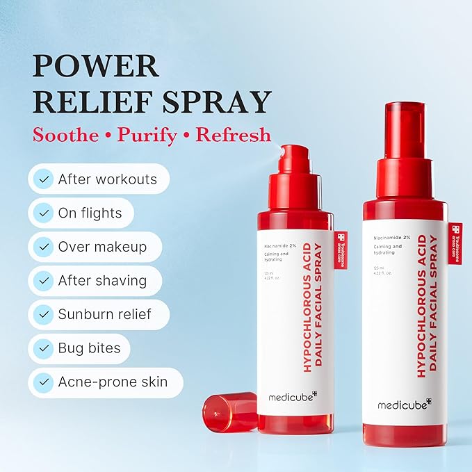 medicube Power Soothing Spray | Hypochlorous Acid Spray For All Skin Types, Delicate Skin | Daily Skin Solution & Post-Sun Care | HOCI Facial Mist for Soothing & Calming | Korean Skincare | 4.22 fl.oz