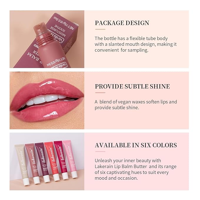 Moisturizing Lip Balm Butter for Dry Cracked Lips,Day/Night Hydrating Lip Mask, Ultra-Nourishing Lip Care Moisturizer for Soft, Smooth and Supple Lips (Vanilla Beige)